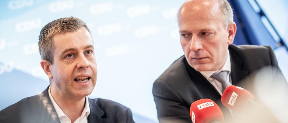 Schlüsselfiguren: Der Berliner CDU-Vorsitzende Kai Wegner (rechts) und sein Generalsekretär Stefan Evers.
