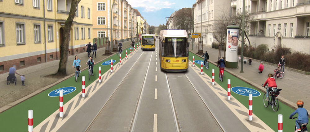 Illustration eines geplanten neuen Radwegs in Lichtenberg.