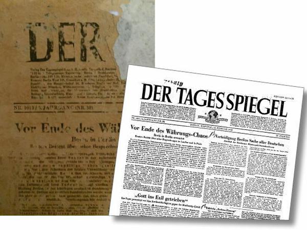 Die Rote Armee las den Tagesspiegel. Das Fragment der Titelseite vom 15. Februar 1949 wurde als Makulatur geklebt und 2013 freigelegt. Es ist nun hinter Glas zu sehen. 