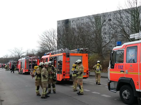 Die Feuerwehr ist mit mehr als 120 Mann im Einsatz an der Cecilienstraße. 