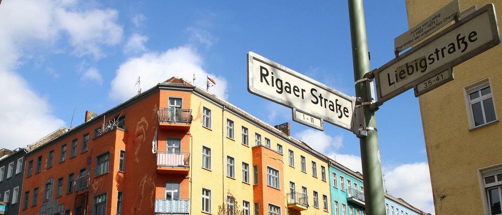 Die Rigaer Straße in Friedrichshain.