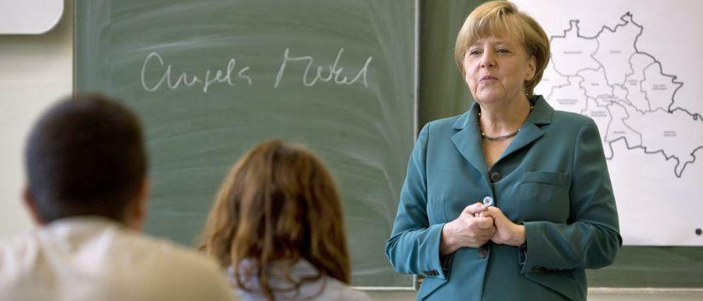 Angela Merkel besuchte am 13. August 2013 ein Berliner Gymnasium.