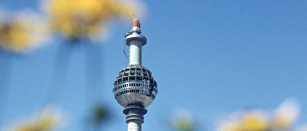 Der Fernsehturm am Alexanderplatz in der letzten Bauphase, ca.1968