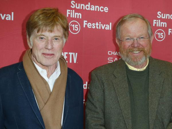 Robert Redford (links) und Bill Bryson 2015 bei der Filmpremiere von "Walk in the Woods" auf dem Sundance-Festival