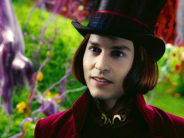 Johnny Depp als gruseliger Mr. Wonka in Tim Burtons Film "Charlie und die Schokoladenfabrik".