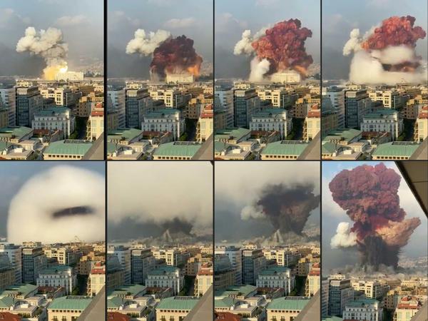 Diese Bilderfolge zeigt verschiedene Stadien der Explosion.