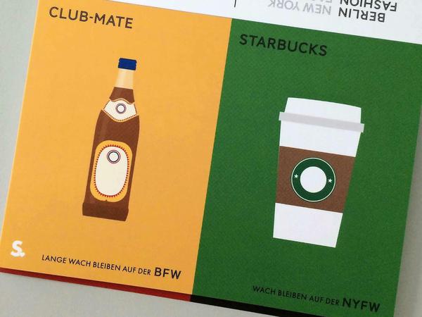 Club-Mate vs. Starbucks: Lange wach bleiben auf der BFW oder Wach bleiben auf der NYFW.