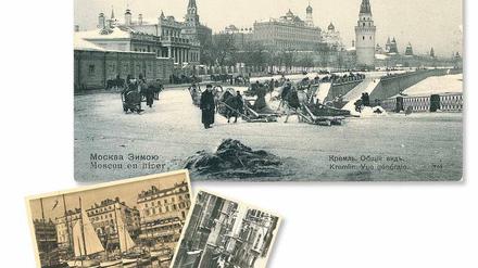 Souvenirs. Da er nicht fotografierte, kaufte Benjamin Ansichtskarten; hier Beispiele aus Moskau und Marseille. 