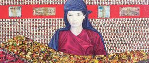 Das Gemälde „I have to Feed Myself, My Family and My Country“ von Hit Man Gurung aus Kathmandu stammt aus dem Jahr 2013.