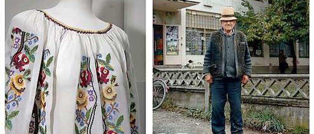 Hier und dort. Links eine rumänische Bluse, rechts ein rumänischer Mann.