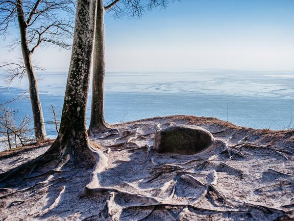Eisig und allein. Die Aussicht von den Klippen Rügens ist auch in der kalten Jahreszeit atemberaubend.