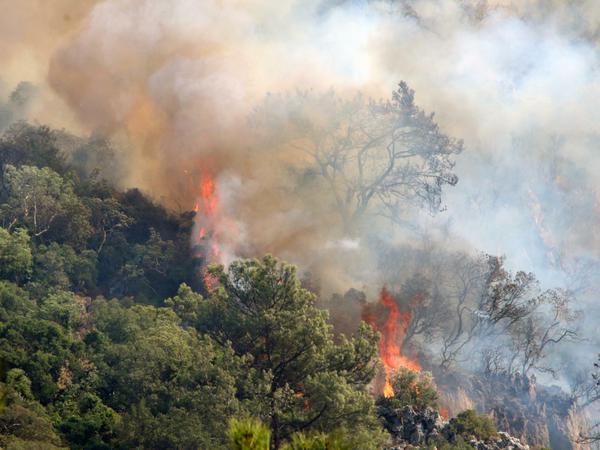 Rauch steigt von Waldbränden in der Nähe von Marmaris in der Provinz Mugla im Südwesten der Türkei auf. 