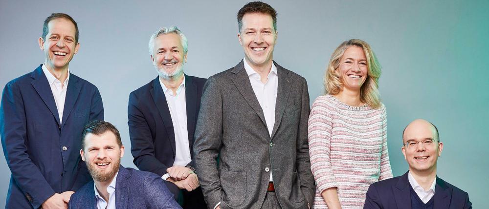 Neue Führung der RTL-Gruppe: Stephan Schäfer (v.l.n.r.), Jan Wachtel, Matthias Dang, Bernd Reichart, Julia Reuter, Alexander Glatz. 