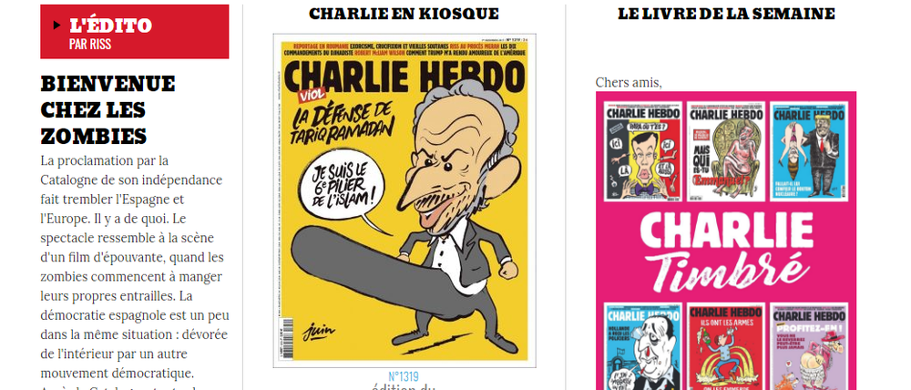 Provokant: Der aktuelle Titel (mitte) von "Charlie Hebdo" gefällt nicht allen.