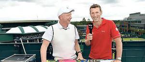 Der frühere Wimbledon-Sieger Boris Becker (l.) und der frühere Davis-Cup-Gewinner Patrik Kühnen moderieren für Sky.