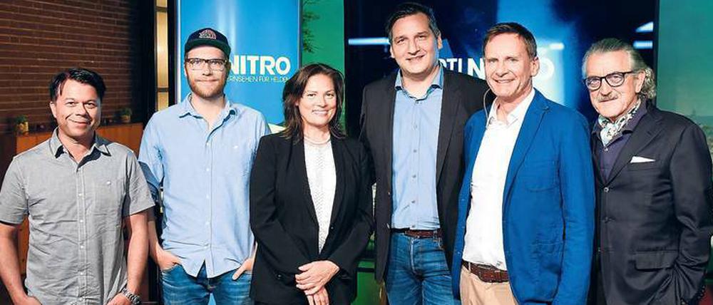 Kerntruppe von RTL Nitro (von links nach rechts): Markus Kavka, Nils Bomhoff, Stefanie Tücking, Oliver Schablitzki, Peter Illmann und Dieter Meier.