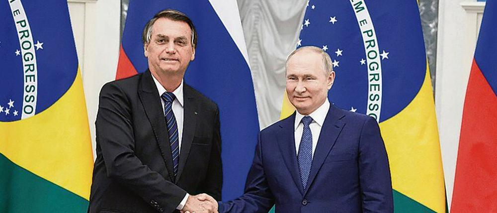 Die guten Beziehungen zwischen den Präsidenten von Brasilien und Russland, Jair Bolsonaro (links) und Wladimir Putin, haben durch den Ukrainekrieg nicht gelitten. 