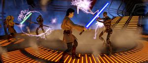 Packendes Duell: Szene aus "Kinect Star Wars".
