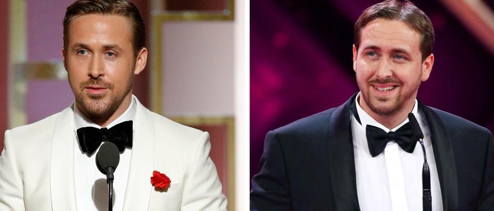 Der echte Ryan Gosling links, der falsche alias Ludwig Lehner bei der Verleihung der "Goldenen Kamera". 