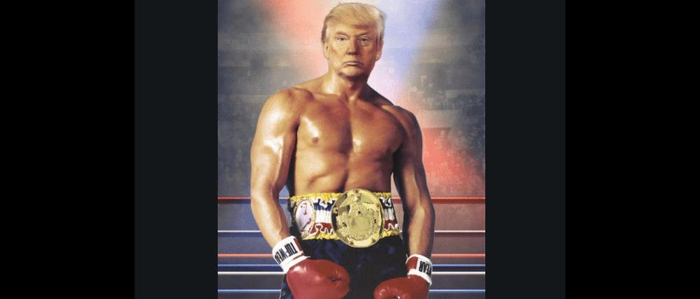 Das hätte er wohl gerne. US-Präsident Donald Trump mit dem Körper von Rocky.