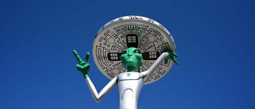 Eine Alien-Statue in Baker, Kalifornien auf dem Weg zur Area 51