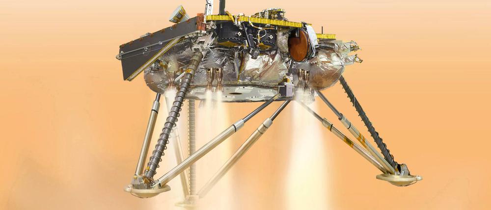 Diese Illustration der Nasa zeigt den Landeanflug des Landers InSight auf der Mars-Oberfläche.