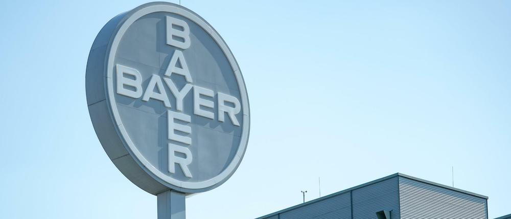 Blick auf das Logo am Werk der Bayer Bitterfeld GmbH.