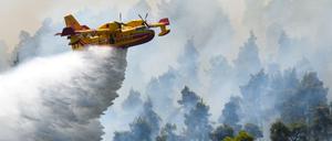 Ein Löschflugzeug kämpft gegen die Flammen auf Euböa.