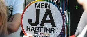 "Mein Ja habt ihr! Ehe für alle" - Demo für die Ehe für alle in Berlin im Juni 2015. 