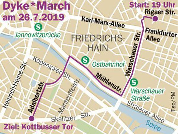 Die Route des Berliner Dyke*March am Freitag.