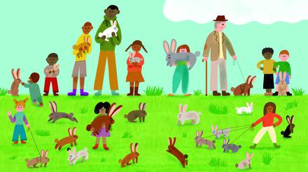 Illustration aus „Nenn mich nicht Hase – Wissenswertes über unser liebstes Kaninchen“ von Camilla Pintonato und Ilaria Demonti. Credit: Kleine Gestalten 2024