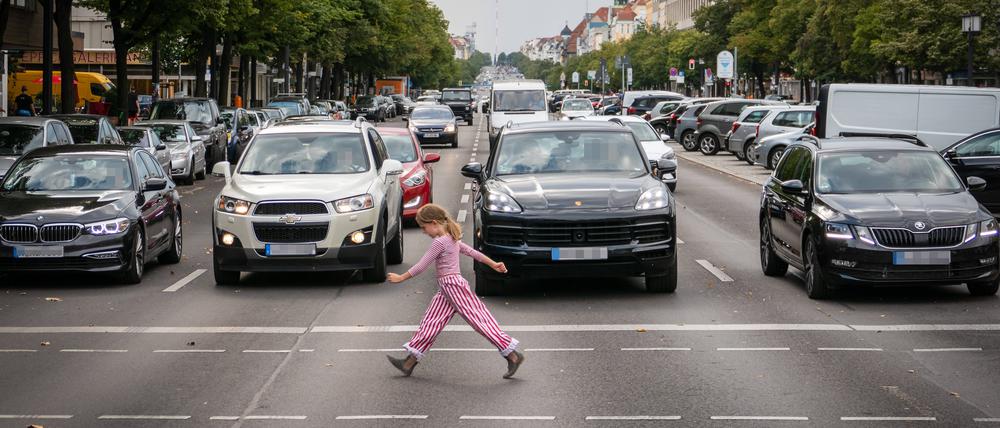 Fußgänger überqueren bei grüner Ampel die Straße, Berlin, Deutschland