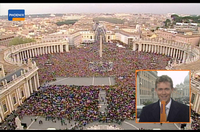 Am 19. April 2005: Phoenix schreibt ein kleines Stück Fernsehgeschichte, als Stephan Kulle um 18 Uhr 39 - vier Minuten vor der offiziellen Bekanntgabe - die Wahl von Kardinal Joseph Ratzinger zum Papst Benedikt XVI. live verkündet. Foto: phoenix