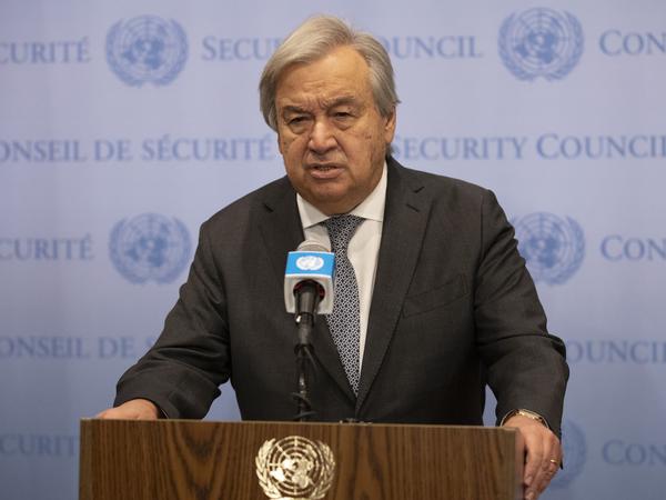 Antonio Guterres, Generalsekretär der Vereinten Nationen, spricht im Hauptquartier der Vereinten Nationen.