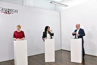 Abstand halten. Franziska Giffey (SPD), Bettina Jarasch (Grüne) und Kai Wegner (CDU) auf einer früheren Tagesspiegel-Veranstaltung. Doris Spiekermann-Klaas