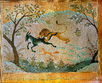 Eine Illustration einer Fabel zeigt einen Löwen, der einen Esel reißt. Foto: imago/UIG