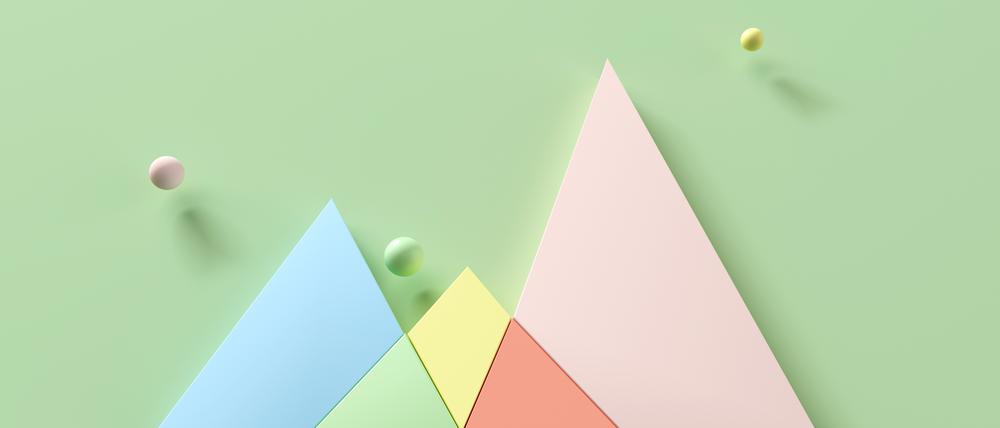 Digital generated image of abstract pastel colored intersected triangular shaped diagram on green background.
Kurve, Investieren