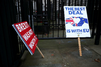 Protest-Plakate in der Downing Street in London an Heiligabend. Foto: Hannah McKay/Reuters