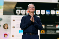 Apple Konzernchef Tim Cook hält eine Grundsatzrede während der 2020 Apple Worldwide Developers Conference. Foto: dpa/Brooks Kraft 