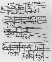 Notenskizze zur Missa solemnis in einem der "Konversationshefte", wie sie Beethoven wegen seiner Schwerhörigkeit von 1819 an benutzte. Foto: akg-images
