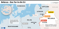 Flüchtlinge an der Grenze zu Polen: Karte von Deutschland, Polen und Belarus. Foto: AFP/Matthias BOLLMEYER