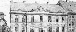 Das Palais Schwerin am Molkenmarkt 3 auf einem um 1880 entstandenen Stich. Damals wurde der ehemalige Adelssitz vom Königlichen Kriminalgericht und der Polizei genutzt.