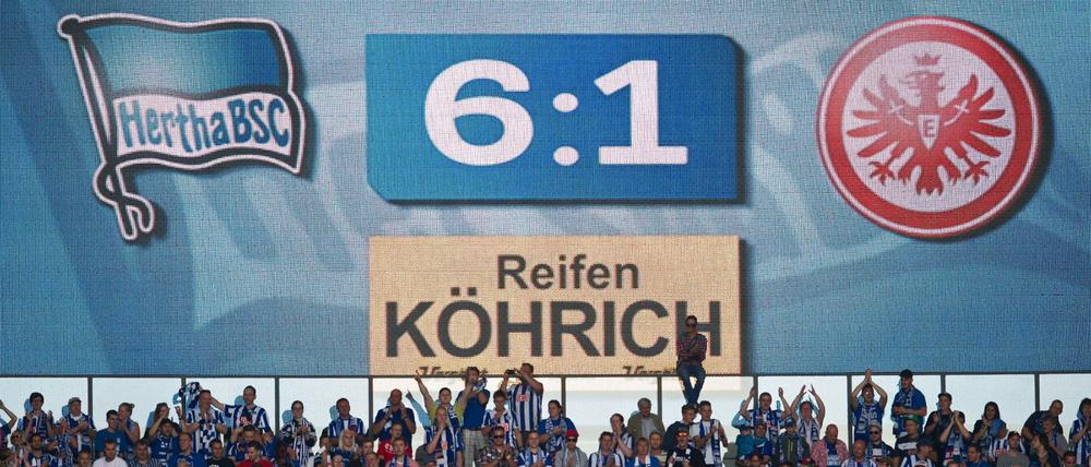 Perfekter Einstand. 2013 traf Hertha BSC im ersten Spiel nach dem Aufstieg auf Eintracht Frankfurt. Das 6:1 ist der höchste Sieg der Berliner zum Saisonauftakt.