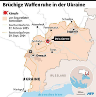 Die Lage der ostukrainischen Stadt Debalzewe. Mittlerweile ist sie von Separatisten eingenommen. Grafik: AFP
