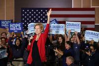 Elizabeth Warren bei einem Wahlkampfauftritt in Indianola in Iowa am 03.02.2020 Foto: Chip Somodevilla/Getty Images/AFP