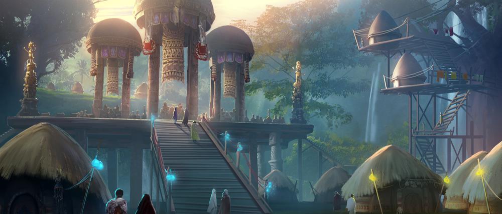 Eine Konzeptgrafik des Tempels der Emere, die im Spiel „The Wagadu Chronicles“ ein fiktives Volk sind.