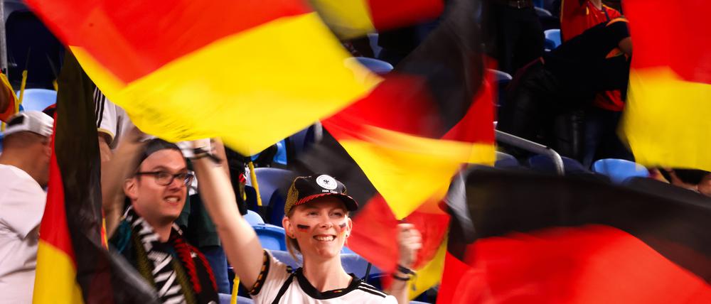German fans cheer ahead of the FIFA Women s World Cup 2023 soccer match between Germany and Colombia at Sydney Football Stadium in Sydney, Sunday, July 30, 2023.