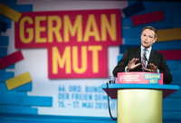 Christian Lindner, Bundesvorsitzender der FDP, spricht beim Bundesparteitag de.r Freien Demokraten. Foto: dpa/Bernd von Jutrczenka