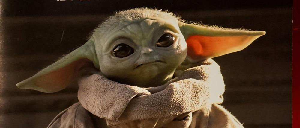 Baby Yoda auf einer Verpackung in einem Geschäft in New York.