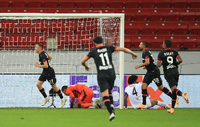 Start nach Maß: Bayer Leverkusen schoss gegen Nizza gleich sechs Tore. Foto: WOLFGANG RATTAY / POOL / AFP